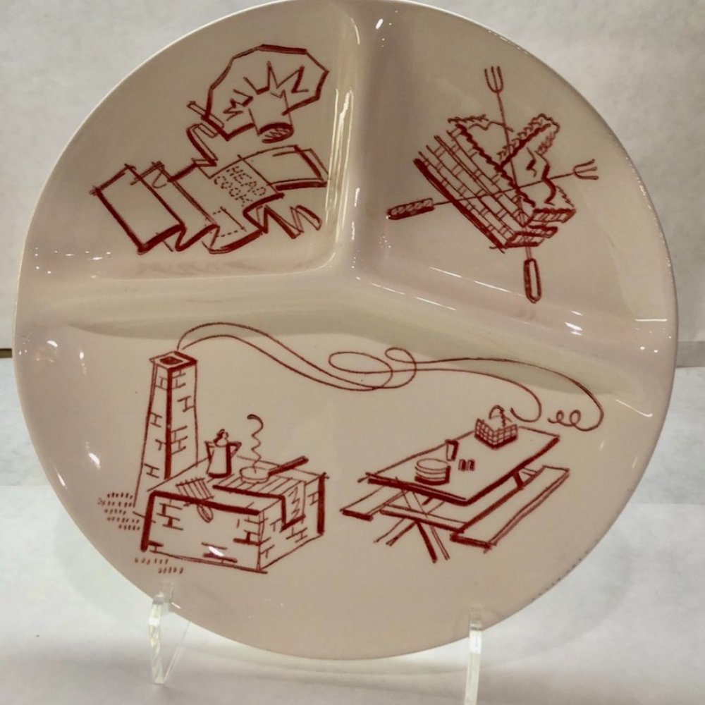 RARE Vintage 1950s Royal China BBQ Divided Plate Red MCM Single